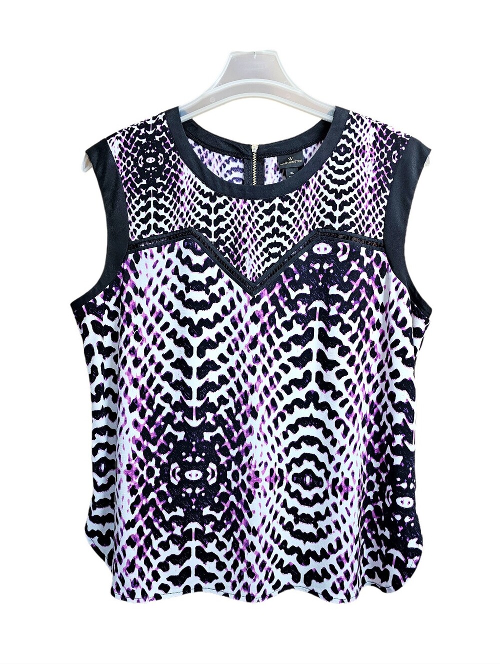Worthington Womens Black white pink sleeveless tank top shirt Blouse XL snake - Picture 2 of 8